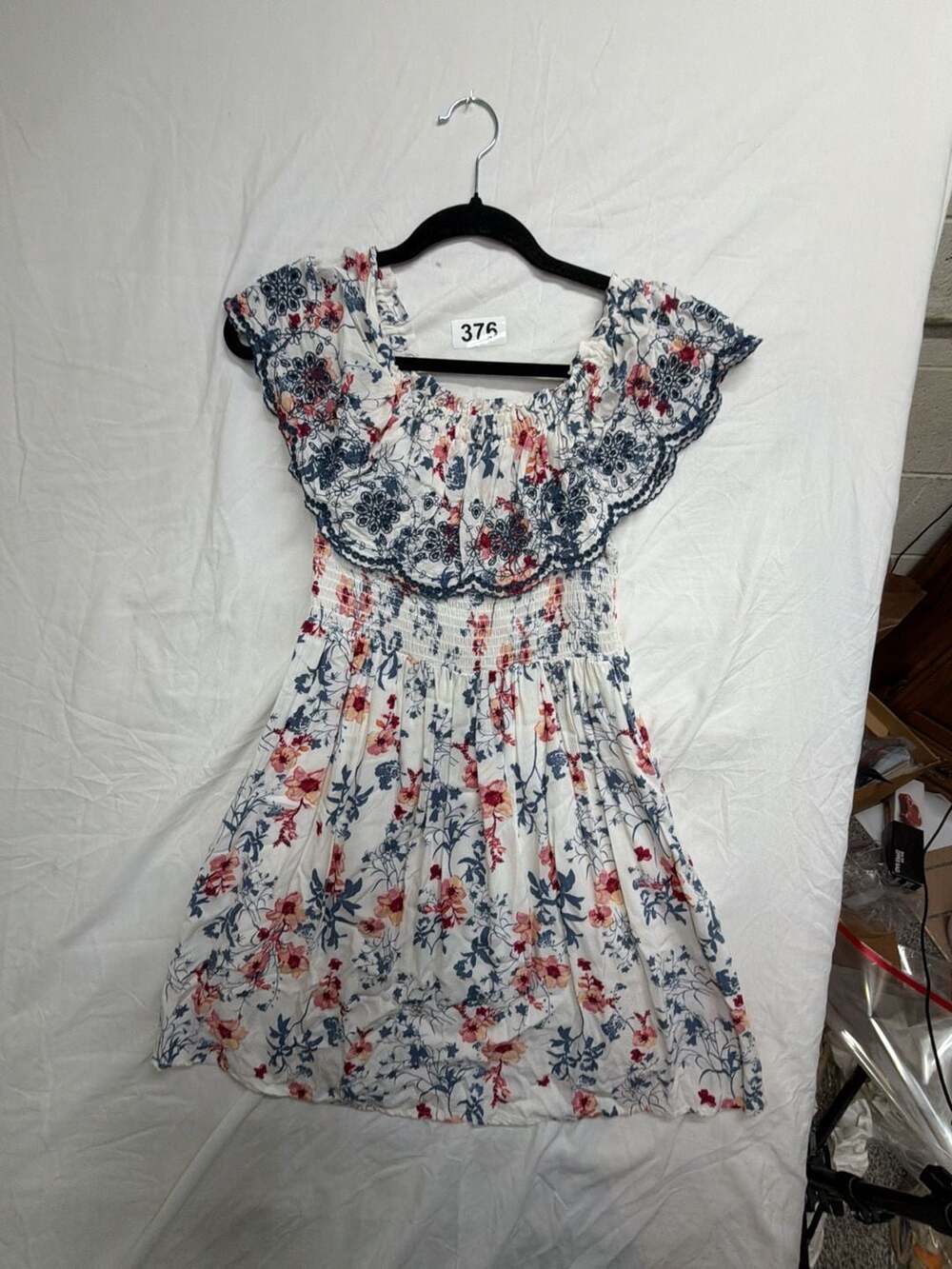 Xhilaration White Floral Off The Shoulder Smocked Ruffle Mini Dress